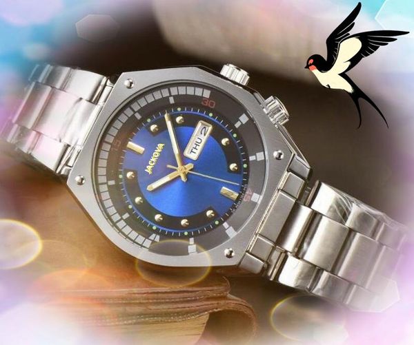 Nightlight Lumious Automatik-Datums-Herrenuhren, luxuriöse, modische Herren-Armbanduhr mit Voll-Edelstahlband, Quarzwerk, doppelte Zeitkalender-Armbanduhr