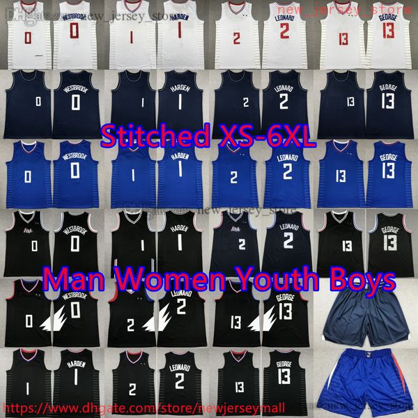 Özel S-6XL 2 Kawhileonard Jersey 2024 Yeni Şehir Basketbol 13 Paulgeorge 0Westbrook 1 Jamesharden Forma Şortu Eve Dikişli Nefes Alabilir Spor Gömlekleri