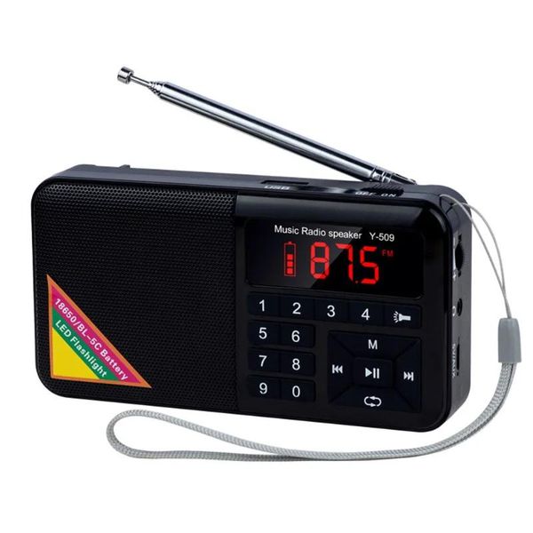 Radio Anziani Luce di emergenza Radio Fm portatile per esterni Altoparlante multimediale multifunzionale Lettore musicale Mp3 Supporta la scheda Tf Y509