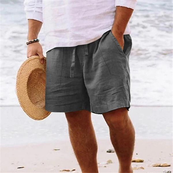 Pantaloni da uomo Pantaloni corti primaverili ed estivi Pantaloni casual Tutti dipinti in cotone e lino Pantaloni larghi taglie forti Moda spiaggia con tasche