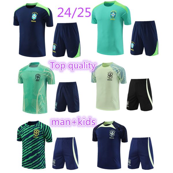 24 25 Brasilien Kurzarm-Trainingsanzug Sportbekleidung Männer Trainingsanzug Fußball Jersey Kit Uniform 2024 2025 G.JESUS COUTINHO Brasilien ärmellose Weste Erwachsene Kinder Fußball-Sets