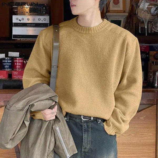 Maglioni da uomo INCERUN Top 2024 Stile coreano Uomo Elegante O-Collo Spalla Patchwork Design Pullover Streetwear Maglione a maniche lunghe maschile