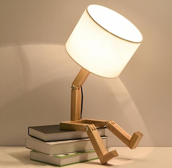 Nordic art ins Holz Roboter Geformt LED Tisch Lampe Moderne Wohnzimmer Schlafzimmer nachttisch lampe einfache Studie Dekor Schreibtisch licht E147670155