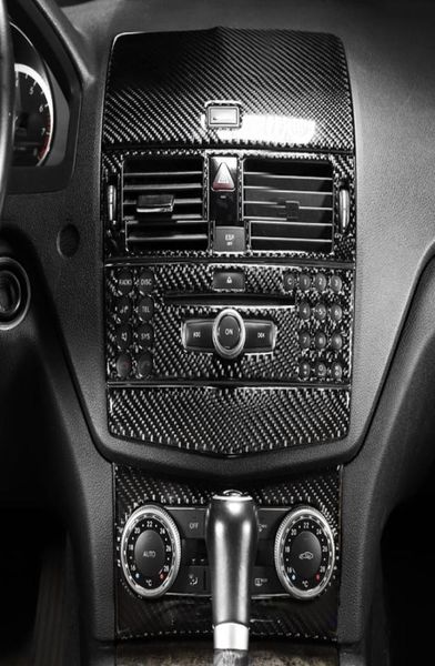 Autoaufkleber für Mercedes C-Klasse W204, Kohlefaser-Innenverkleidung, Auslass, CD, Klimaanlage, zentrales Bedienfeld und Aufkleber 3500434