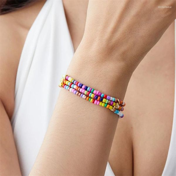 Strand bohemia contas coloridas pulseira para mulheres multicamadas artesanal frisado pulseira meninas praia jóias presentes de viagem