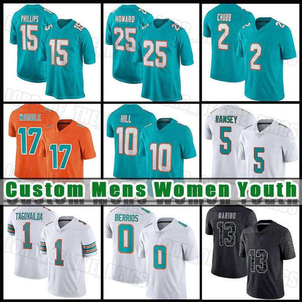 10 Tyreek Hill 1 Tua Tagovailoa Maglie da calcio Miami''Dolphins''Jaylen Waddle Jalen Ramsey Braxton Berrios Dan Marino Xavien Howard Eli Apple Jaelan Phillips Chubb