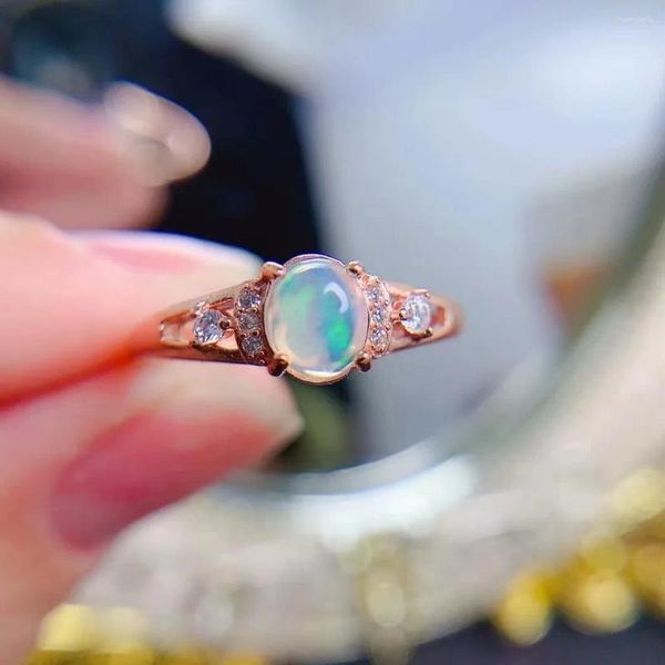 Anelli a grappolo All'ingrosso della fabbrica Argento sterling 925 5mm 6mm Fascini di opale naturale Creazione di gioielli Anello di cose carine per ragazze