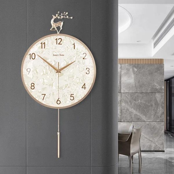 Relógios de parede luxo sala de estar relógio decoração presente redondo clássico elegante casa arte mãos ouro moderno wanduhr decoração