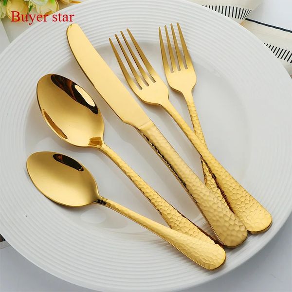 Elegante espelho dourado dourado talheres de ouro Batilhado 18/10 Aço inoxidável conjunto de jantares de jantar de jantar faca de jantar 240113