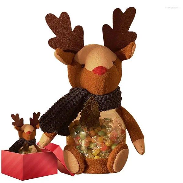 Louça clara cookie jar armazenamento recipiente garrafa com pelúcia elk urso boneca transparente presente de natal doces