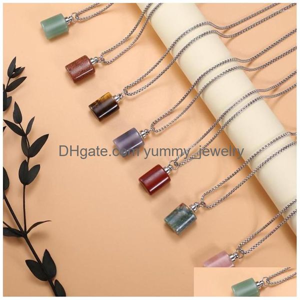 Colares de pingente de pedra natural colar forma de cilindro por garrafa encantos de pedra preciosa para fazer jóias diy pulseira brinco gota deliv dhorf