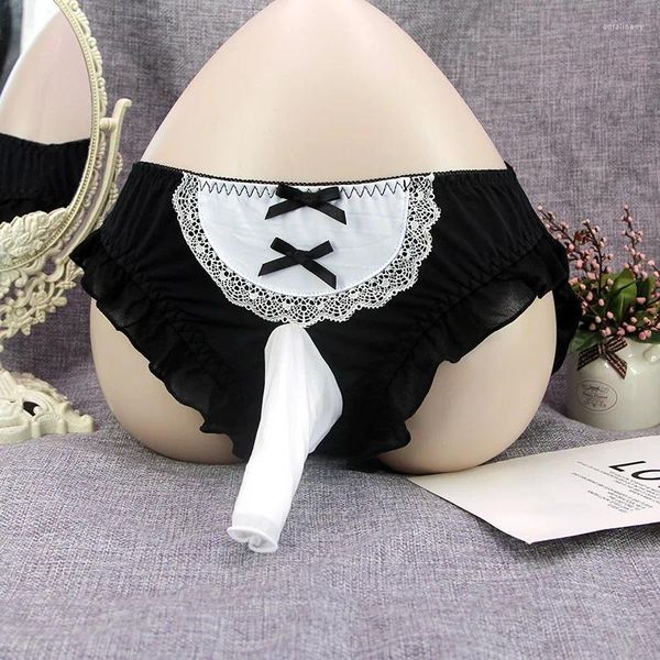 UNDUPTS MENS BUWKNOT FRUSHLED KILAVUZU Crossdresser Maid Cosplay Sissy Pouch Panties Eşcinsel Kulübü iç çamaşırı düşük bel erotik seksi