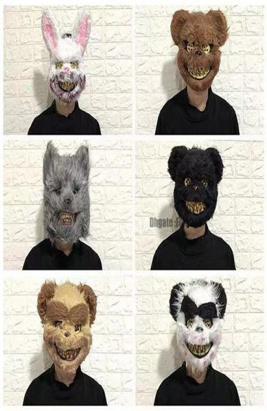 Gruselige Halloween-Kaninchen-Hasenmaske für Männer und Jungen, blutige gruselige Tierkopfmaske, gruselige Plüsch-Hasenmaske, Osterkostüm, blutiges Rosa, 3079335