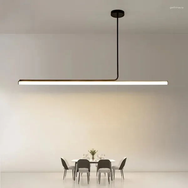 Lampadari Moderni Lampade a sospensione a LED a striscia lunga per soggiorno Sala da pranzo Scrivanie Cucina Lampadario nero Decorazioni per la casa Apparecchio di illuminazione a sospensione