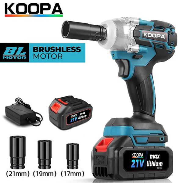 Koopa Tool Elektroschrauber, 18/21 V, wiederaufladbar, 1/2 Zoll handgehaltener, bürstenloser Schlagschrauber, kompaktes Set mit 3 Stecknüssen, 240112