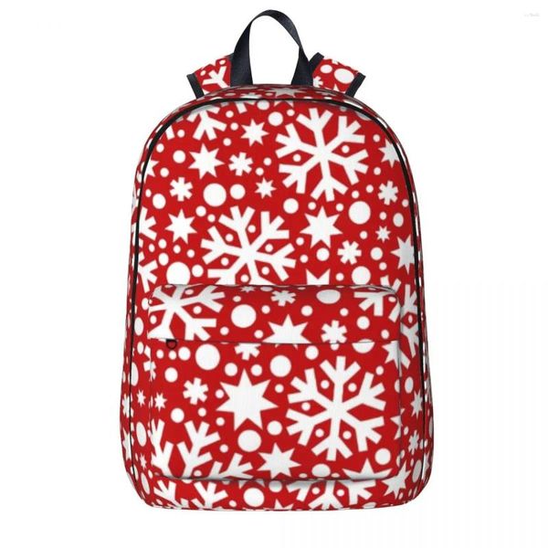 Rucksack Weihnachten Schneeflocke Mädchen Rot Weiß Große Rucksäcke Polyester Streetwear Schultaschen Wandern Designer Rucksack