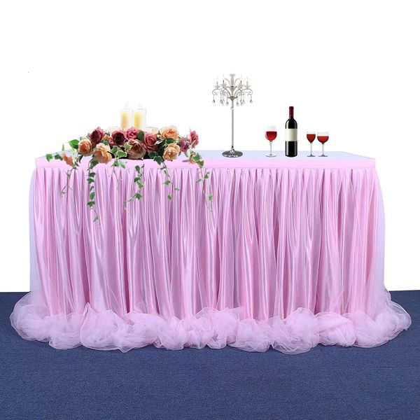 6ft rosa tule tutu mesa saia toalha de mesa para doce chá de bebê menina gênero revelar unicórnio festa de aniversário decoração do bolo 240112