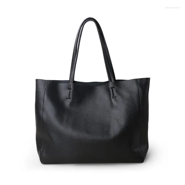 Abendtaschen Große Kapazität Echtes Leder Frauen Handtasche Casual Tote Weibliche Geldbörse Schulter Einkaufstasche Gelb Schwarz Blau Grau Weiß M6513