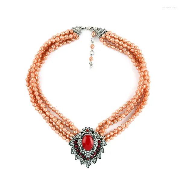 Anhänger-Halsketten, Perlen-Ketten-Halskette für Frauen, Statement-Anhänger, ägyptischer mehrschichtiger Halsband, Retro-Halsschmuck