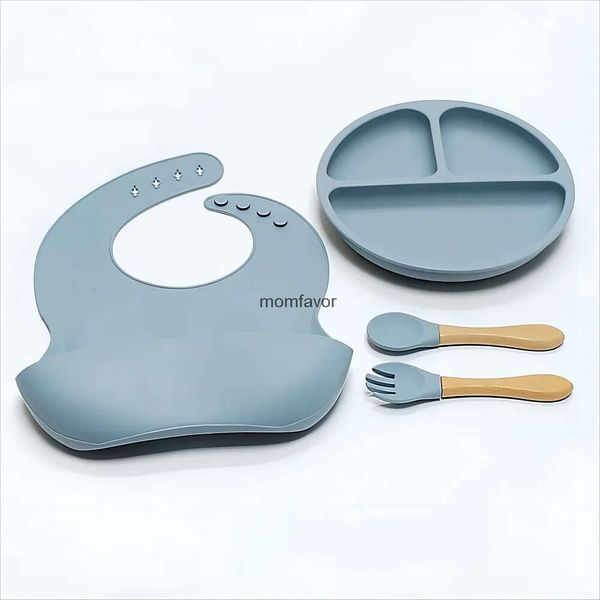 Novos conjuntos de presentes conjuntos de utensílios de mesa de silicone para crianças tigela complementar bebê comer garfo e colher conjunto sucção anti-queda
