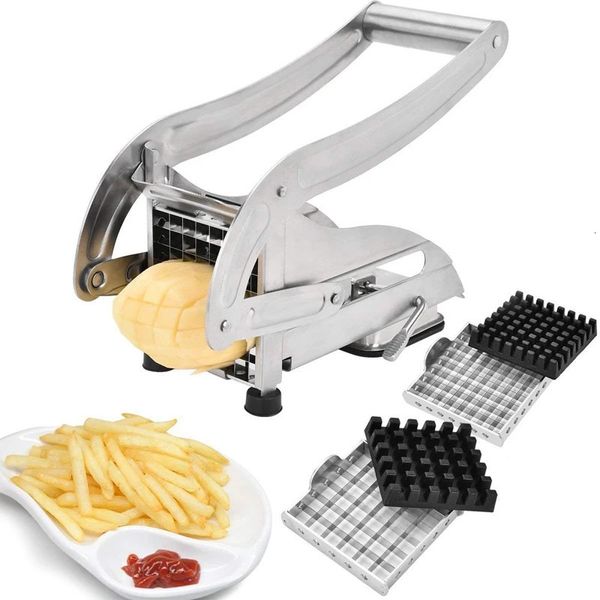 LMETJMA Pommes-Frites-Schneider mit 2 Klingen, Edelstahl, Kartoffelschneider, Zerkleinerer, Kartoffelhacker, für Gurken, Karotten, KC0213, 240113