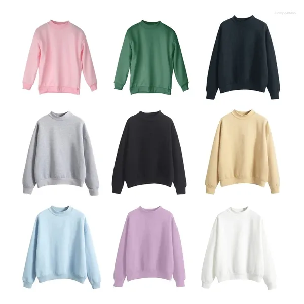 Damen-Kapuzenpullover, lässig, langärmelig, Mock-Neck-Pullover, Tunika-Oberteil für Damen, modisch, schlicht, einfarbig, mit tiefer Schulterpartie, lockere Sweatshirts