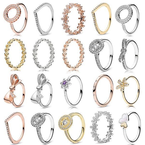 Neue hochwertige 925 Sterling Silber 18 Karat Roségold passen dünne Finger Kirschblütenkrone Ringe stapelbare Party Runde Ringe Frauen Original Pandoraer Schmuck Geschenke