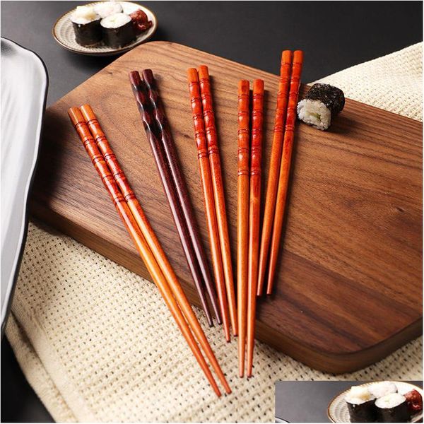 Chopsticks Natural Handmade Wood Chopsticks Non-Slip Japonês Apontado Sushi Chopstick Drop Delivery Home Garden Kitchen, Dining Bar Fl Dhkc1