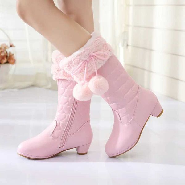 Mädchen Stiefel Winter Neue Koreanische Version der Prinzessin High Heel Baumwolle Kinder Süße Pelz Mädchen 230922