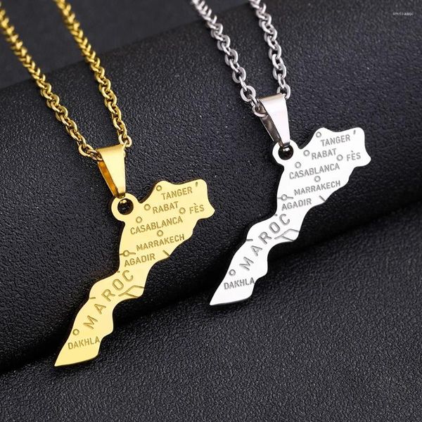 Anhänger Halsketten Afrika Königreich Marokko Karte Stadt Halskette Gold Silber Farbe Männer Frauen Maroc Land Schmuck Geschenk