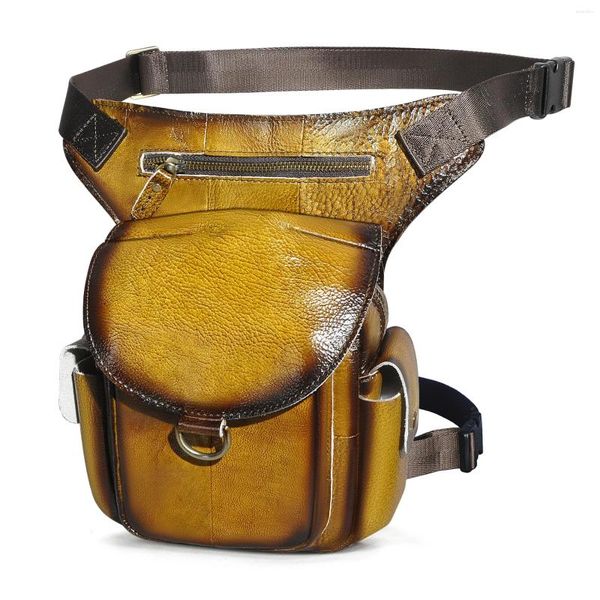 Marsupi Originali in pelle cerata a olio da uomo Design Borsa a tracolla casual Caffè Moda Multifunzione Cintura da viaggio Confezione da gamba Maschio 9938 libbre