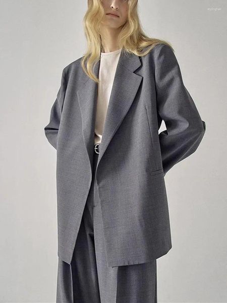 Abiti da donna Cappotto blazer dritto in twill classico 2024 Giacca con intaglio temperamento a maniche lunghe femminile autunno 2024