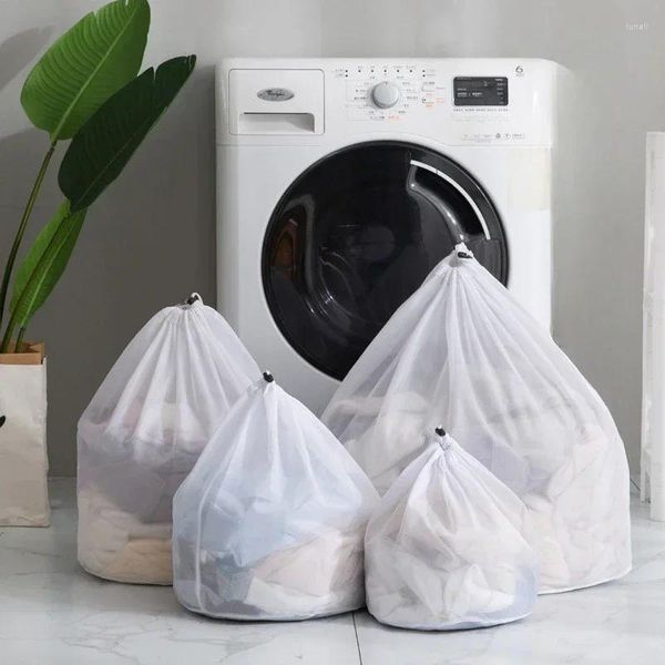 Depolama torbaları büyük çamaşır çantası örgü organizatör net kirli sutyen çorap iç çamaşırı ayakkabı deposu yıkama makinesi kapak giysileri