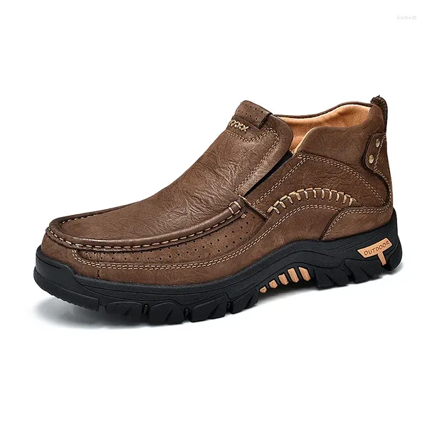 Botas homens sapatos de inverno 2024 ao ar livre confortável masculino borracha sola antiderrapante couro lazer caminhada tornozelo motocross