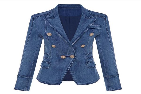 Новый стиль, высокое качество, оригинальный дизайн, Women039s, женская двубортная облегающая джинсовая куртка с металлической пряжкой, пиджак 0, верхняя одежда 175344792