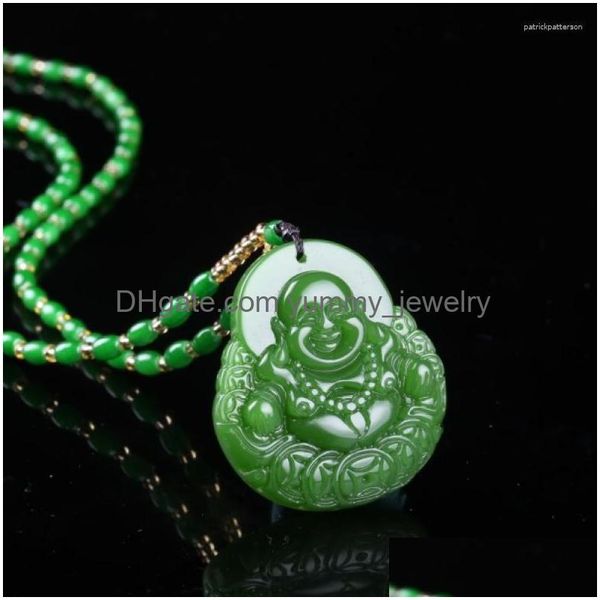 Anhänger Halsketten Chinesische Grüne Jade Geld Buddha Halskette Charm Schmuck Modeaccessoires Handgeschnitzter Mann Frau Glück Amet Drop D Dhhxj