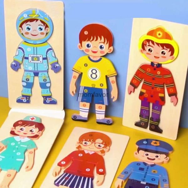 Yeni Diğer Oyuncaklar Bebek Ahşap 3D Bulmacalar Çocuklar İçin Karikatür Numarası Karakter Kariyer Bilişsel Yapbozlu Masa Oyunu Okul Öncesi Eğitim Oyuncak