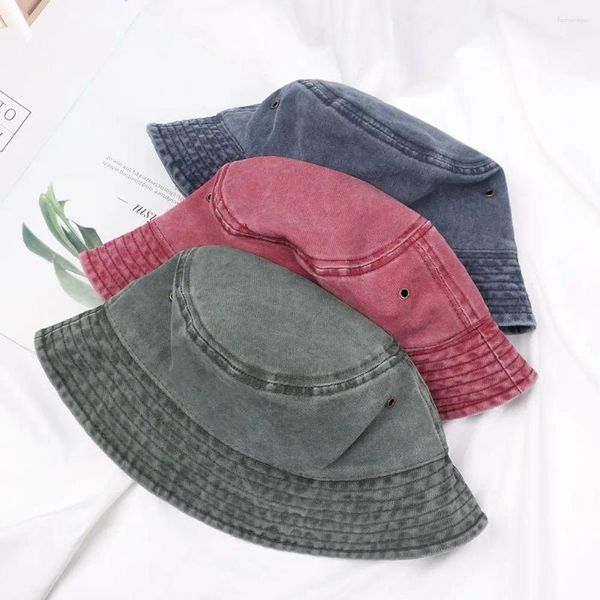 Berets Denim Lavado Bucket Hat para Adulto Crianças Ao Ar Livre Protetor Solar Algodão Pescador Cap Mulheres Homens Dobrável Praia