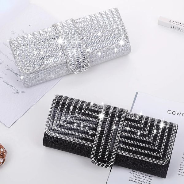 Damen Abend-Clutch, Diamant-Pailletten-Hochzeits-Clutch, Handtasche, Party, Bankett, Schwarz, Gold, Silber, zwei Ketten-Umhängetasche 240112