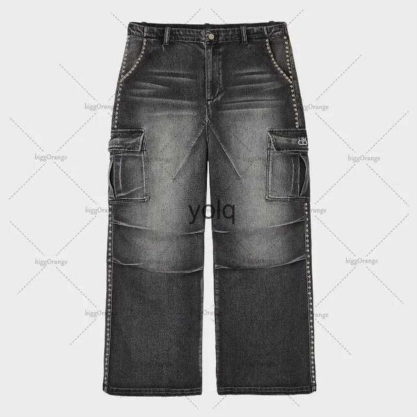 Herrenjeans Europäische und amerikanische High-Waist-Perlen-Oversize-Jeans Männer Y2K Washed High Street Fashion Marke Straight Wide-Leg Pantsyolq