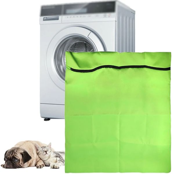 Saco de lavanderia para animais de estimação verde poliéster grande saco de higiene pessoal doméstico filtro de cabelo máquina de lavar saco cão gato cavalo 240112