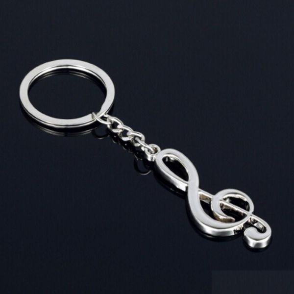 Schlüsselanhänger Lanyards Schlüsselanhänger Lanyards Neuer Schlüsselanhänger Ring Silber vergoldet Musiknote Schlüsselanhänger für Auto Metall Musik Symbol Ketten Drop De Dhaa8