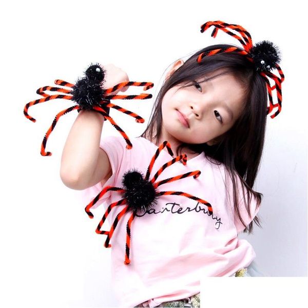 Decoração de festa Decorações de Halloween Aranhas Clap Pulseira Hallow Scary Party Headband Broches DIY Decoração Pingente Ornamentos Kid Dhpez