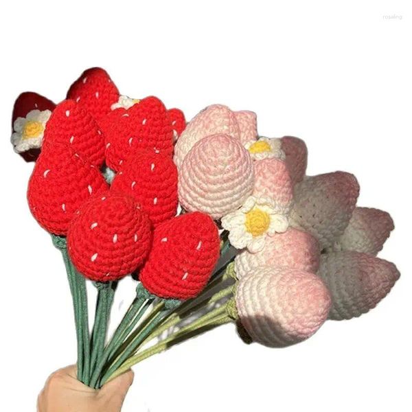 Flores decorativas criativo artesanal tricô frutas mão tecido morango crochê presente para namorada casamento decoração de casa