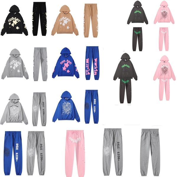 Sp45der 555 555 Star Print Cotton Casual Hoodies Trainingsanzüge Herren Damen Pink Hoodie Set Young Thug Green Sports Sweatshirt Spider Cuffed Pant Arach Phobia Schwarz Blau