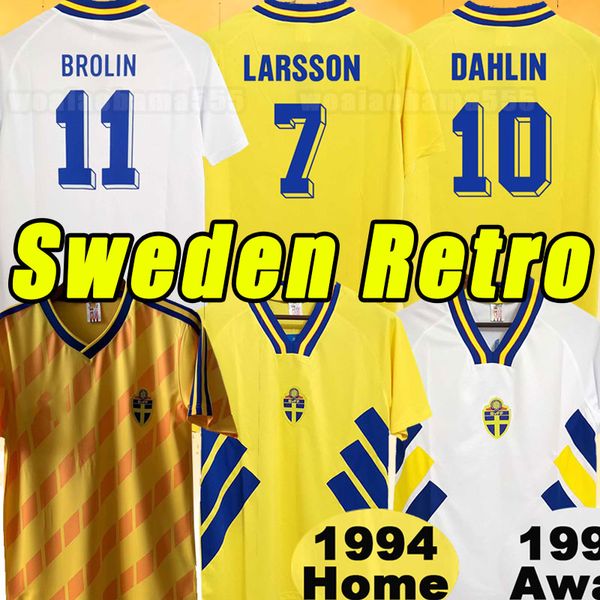Jersey 1994 Schweden Retro Soccer Trikots Dahlin 10 Brolin 11 Larsson 7 Home Jersey Fußballhemden
