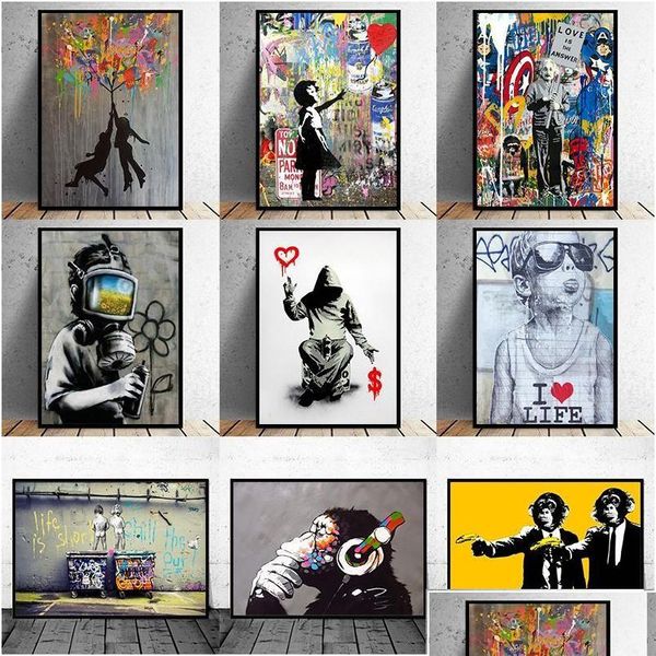 Gemälde Gemälde Lustige Street Art Banksy Iti Wandkunst Leinwand Malerei Poster Und Druck Cuadros Bilder Für Wohnkultur Kein Tropfen Del Dhbey