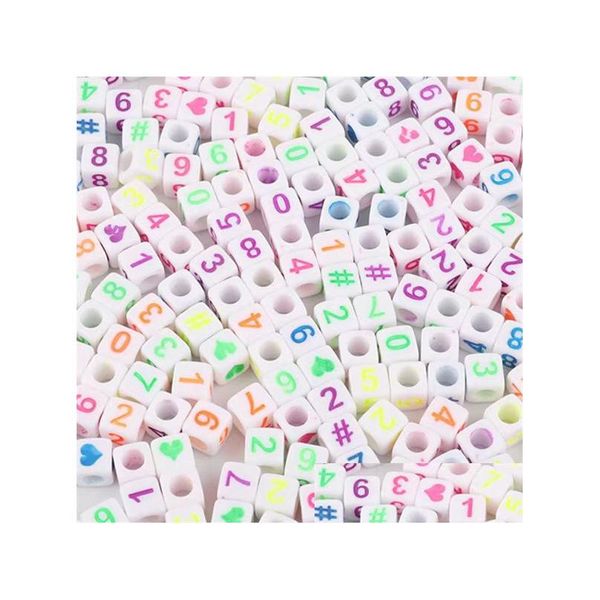 Perles carrées colorées, 100 pièces/lot, lettres et chiffres, bricolage, livraison directe, Dhgn4