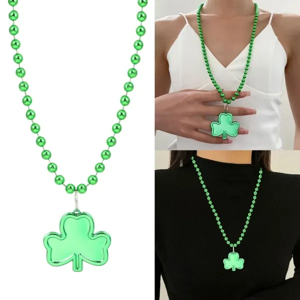 Pendentif Colliers Green Shamrock Perle Irish Day Parades Collier Cadeaux Fournitures de fête