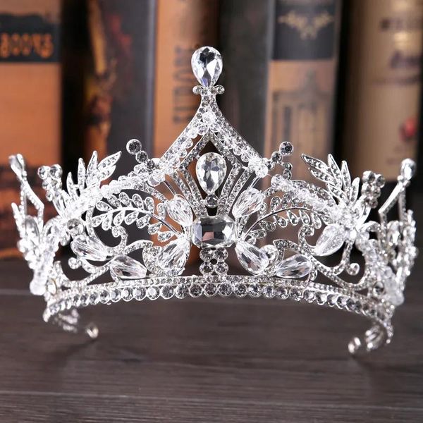 Headpieces vintage grande coroa nupcial strass casamento real rainha coroas princesa cristal barroco festa de aniversário tiaras para noiva doce 16 1